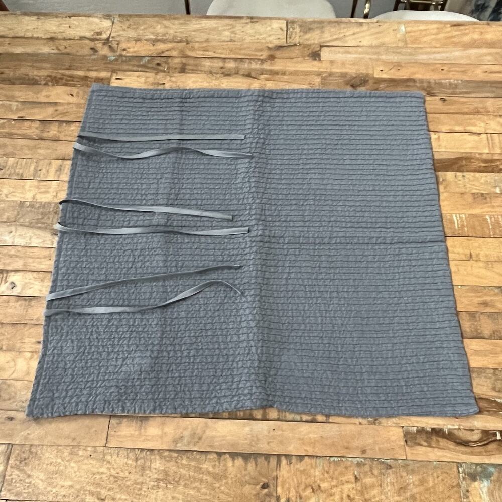 SDH Square Pillow Sham 26 x 28" Blue Gray Textured Tie Closure 100% Cotton